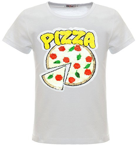 BEZLIT Mädchen Kinder Wende-Pailletten Pizza T-Shirt Outfit 22536 Weiß Größe 140