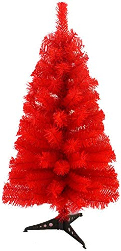 Fouriding 3ft 90cm Künstlicher Weihnachtsbaum Christbaum Tannenbaum mit KunststoffStänder Kunststoff Baum Dekoration (Rot)