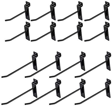 HONESTY Slatwall-Haken, 16 (8 Stück 10cm und 15cm) Display-Panel-Haken, Display Perfekt Artikel & Produkte für Ihr Zimmer Garage, Metall & Schwarz