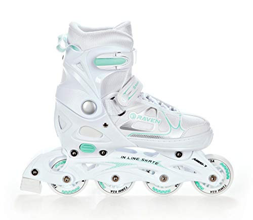 Raven Inline Skates Inliner für Kinder und Erwachsene OPTIONAL 2in1 mit Schlittschuhen verstellbar (Spirit White/Mint ohne Kufen, 37-40 (23,5-26cm))
