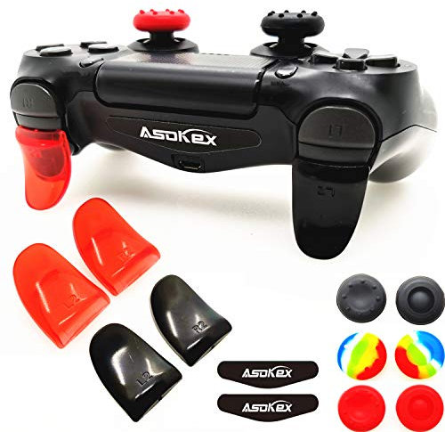 L2 R2 Triggers Ps4 (2 paires d'extendeurs, 6 poignées de stick, 2 paires d'autocollants LED pour manette PS4 Dualshock noir/rouge