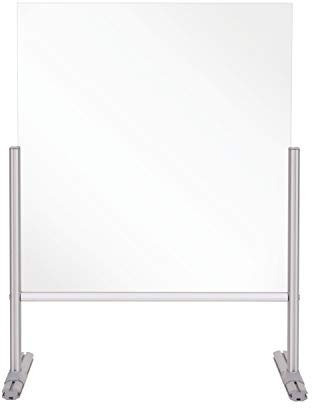 Bi-Office Vitre de protection sur pieds pour comptoir ou bureau avec passe documents, 85 x 85 x 42,5 cm