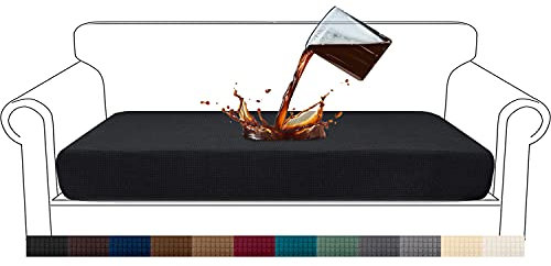 Granbest Premium Wasserdicht Sofa Sitzkissenbezug, High Stretch Jacquard Sitzkissenschutz Sofasitzbezug für Couch (3 Sitzer, Schwarz)