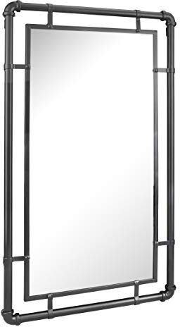 Stonebriar Rectangular Industrial Black Metal Pipe Hanging Wall Mirror