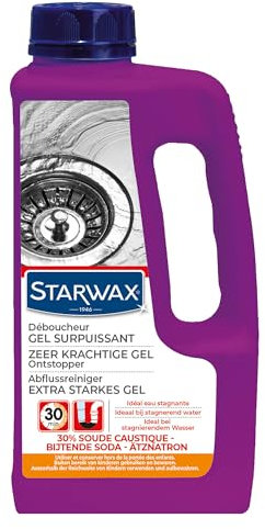 STARWAX - Extrastarker Gel-Abflussreiniger - Ideal bei stagnierendem Wasser - Küche und Bad - Wirkt in 30 Minuten - Konzentrierte Gel-Formel mit 30% Ätznatron - 1 Liter - 1 Liter = 2 Anwendungen