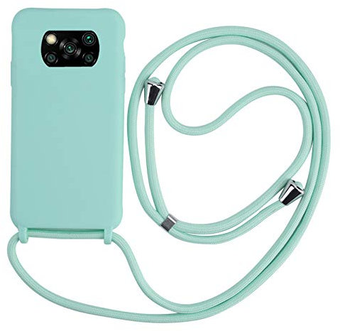 2ndSpring - Carcasa con Collar Compatible con Xiaomi Mi Poco X3 NFC, Gargantilla con cordón Colgante, Funda de Silicona Flexible, Menta Verde