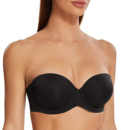 MELENECA Women's Push up Strapless Bras with Lift Stay Put Padded Cup Black 40F