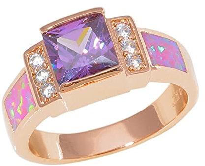 SALAN Couleur Or Rose Opale Rose CZ 10kt Couleur Or Rose Plaqué pour Bague De Bijoux pour Femmes