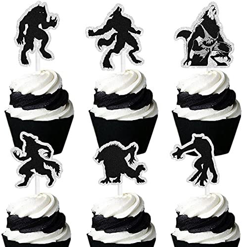 Werewolf Cupcake Toppers Set 18 Pcs - Terror Theme Birthday Party Event Glitter Decoration Supplies
