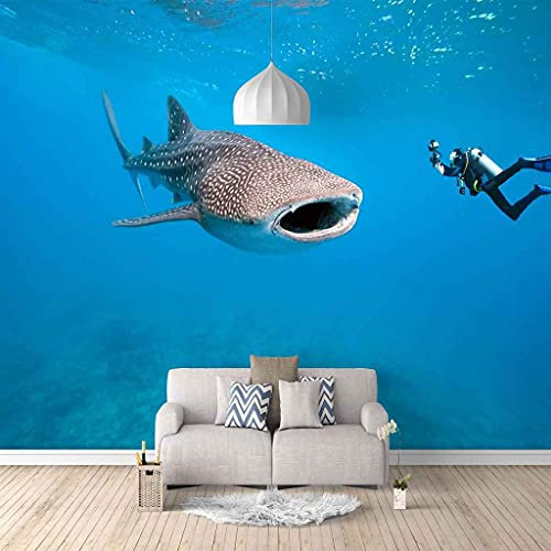 FVGKYS Tapete Aufkleber Selbstklebend Art Wandbild Dekoration Meerestier Hai Poster Fototapete 3D Benutzerdefinierte Für Wohnzimmer Schlafzimmer Küche Kinderzimmer 300x210cm