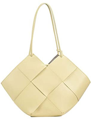 LIYGHFRTIO Geflochtene Tasche, Schulterwebart Handtasche Tote Hohe Kapazität Son-mutter-tasche Dame Casual Brieftasche Für Frauen 2 Stück(Color:Gelb)