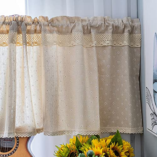 A.Monamour Tenda Corta Per Finestra Piccola - Margherita Fiori Cotone E Lino Mantovana In Pizzo Mezza Stile Country Opaca Per Cucina Bistrot Porta Caffè Finestra A Vetro