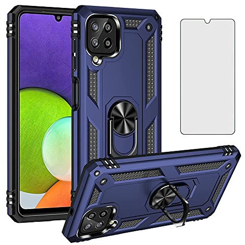 Asuwish Handyhülle für Samsung Galaxy A22/M32/M22 4G Hülle mit Glas Folie Schutzfolie und Magnetisch Ring Ständer Handyhüllen Cover A 22 22A F22 G4 Slim Handy Hüllen Schutzhülle Phone Case Blau