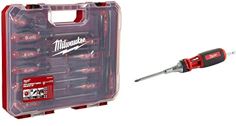 Milwaukee Set of 12 Tri-Lobe Screwdrivers 4932472003 & Universal Ratchet Screwdriver 10 in 1 Color E 0 W 0 V Multicoloured One Size, 4932471598