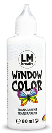 LM Window Color 80ml - Transparent - Fenster-Farben zum Basteln & Malen. Wieder abziehbare Deko Fensterbilder im Kinderzimmer, auf Flaschen, Spiegel oder Fliesen. Fensterfarben Lösungsmittelfrei