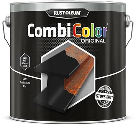Rust-Oleum CombiColor® Original Couche de finition, Peinture monocouche pour protection des métaux (Pot 2.5L, Noir mat)