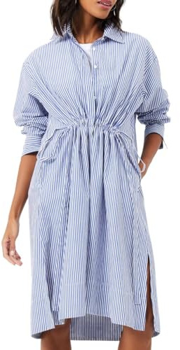 French Connection Damen Rhodes Sustainable Pop Stripe Shirtkleid Lässiges Kleid, Leinen weiß/Marine, X-Small