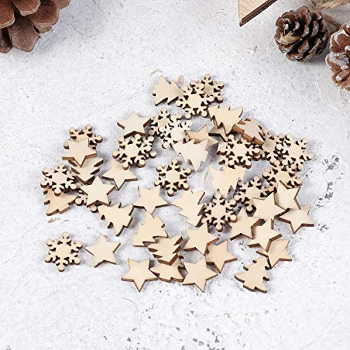 PRETYZOOM 50 Stück Weihnachtsbaumschmuck aus Holz Holzscheiben Ornamente Weihnachts-Tags Weihnachtsdekorationen hängende Verzierung Christbaumschmuck Schüttgut Anhänger Pommes Holzspäne Kind