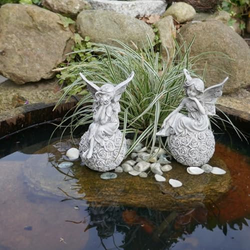 Storm's Gartenzaubereien Garten Fee auf Rosenkugel - Elfen Deko zum Stellen 2 Modelle 9cm x 17cm hoch für Balkon und Terrasse