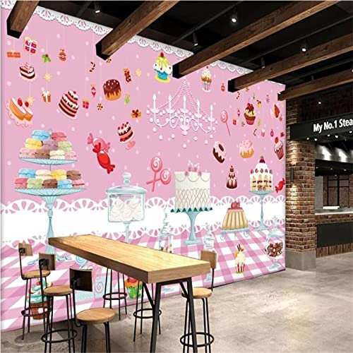 Européen Rose Gâteau Bonbons Dot Papier Peint Mural 3D Café Et Dessert Boutique Snack Bar Industriel Décoratif Murale Papier Peint 3D Salle de séjour Chambre à coucher séjour Mural enfant-250cm×170cm