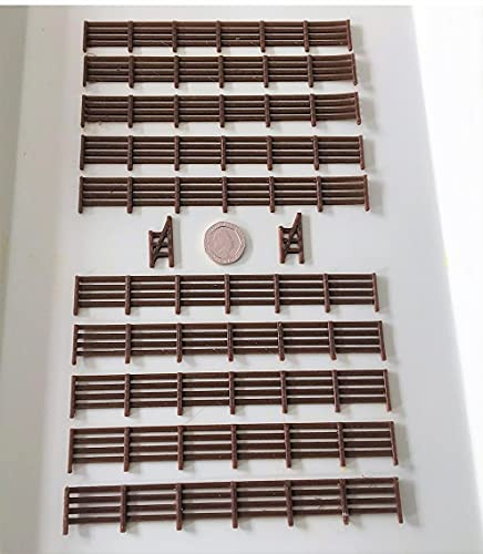 Scenery 1:76 OO gauge FENCING & 2 GATES -10 PACK- UK Model Railway - Brown 1.5 m