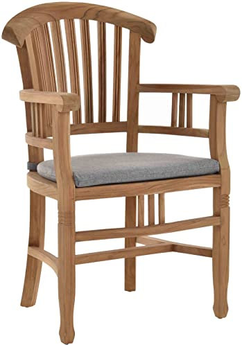Krines Home Teakstuhl Holz Teak Stuhl Esszimmerstuhl mit Lehne mit Polster Sessel mit Armlehne Massiv (Ivey Lehne)