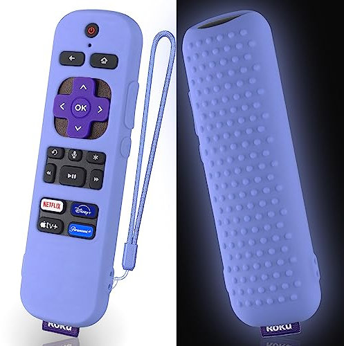 Silicone Cover for Roku Voice TV Remote RCAL7R/Roku Express/Roku Streaming Stick TV Remote Protective Case Silicone Sleeve for Roku TV Remote Cover with Lanyard(Glow Blue)