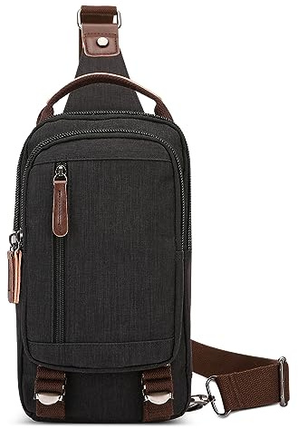 DORRISO Léger Homme Sac de Poitrine Mode Homme Sling Crossbody Bag pour 7.9 Pouces iPad avec Poignée Sac D'épaule Voyage Occasionnel Achats Quotidien Homme Toile Sac de Messager Noir