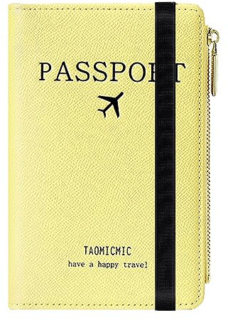 Toctax Custodia per Passaporto, Portafoglio da Viaggio, Copertina per Passaporto con Blocco Rfid, Custodia da Viaggio per Documenti di Viaggio, Portafoglio Multiscomparto con Cerniera (Giallo)