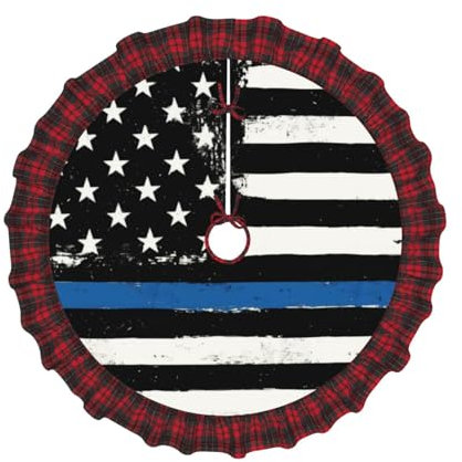OPSREY Retro Blau Dünne Linie Usa Flagge gedruckt Plaid Weihnachtsbaum Rock Weihnachtsbaum Dekoration Rock Weihnachtsbaum Basis