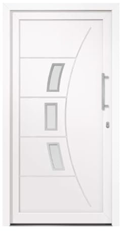 HORI® Haustür Eingangstür Kunststoff Komplettset Hauseingangstür I Farbe: Weiß I DIN rechts I Modell: Wing I 2080 x 1080 cm
