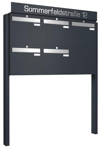 Frabox Briefkastenanlage 5fach Briefkasten freistehend XXL groß personalisiert Standbriefkasten RAL 7016 Postkasten anthrazit-grau Mehrfamilienhaus ohne Zeitungsfach Made in Germany LUIS