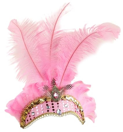 Feder Stirnband Fascinator Damen Flapper Stirnbänder Cosplay Haarband Karneval Party Kopfschmuck Vintage Haarreif Kopfbedeckung Kostüm für Hochzeit (Pink, One Size)