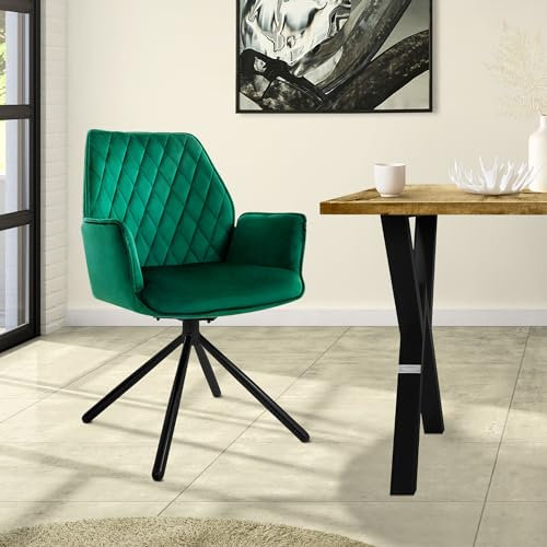 ML-Design Esszimmerstuhl aus Samt, Dunkelgrün, Wohnzimmerstuhl mit Armlehne & Rückenlehne, Drehstuhl Auto-Position, Polsterstuhl mit Metallbeine, Ergonomische Sessel drehbar, Küchenstuhl Loungesessel