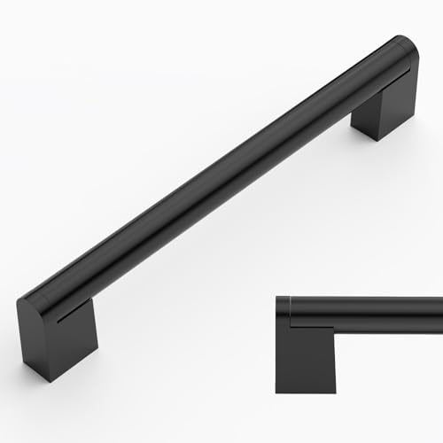 Amerdeco 10 Pack Matte Black Cabinet Pulls 6.3 Inch 160mm | Smooth Feel, Vintage-Inspired Design, Screws Included, Kitchen Cabinet Hardware, for Cupboards, Drawers and Dressers