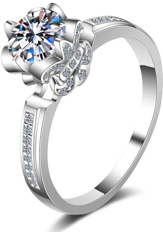 StarGems® Rose Vintage 0,8ct Moissanit 925 Silber Platin Ring RX011-0.8ct-56 (18)