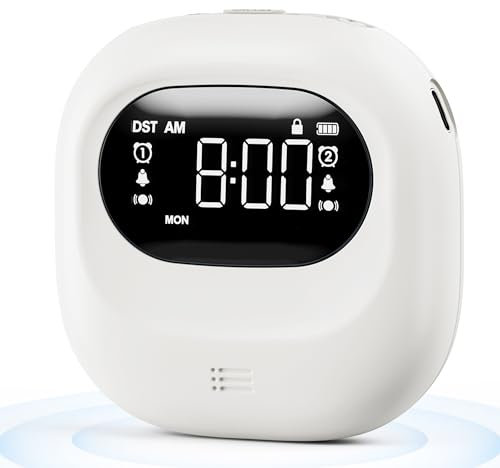 Roxicosly Vibrating Alarm Clock Battery Powered, 3-Level Vibration Dual Alarms for Heavy Sleepers Deaf Hearing Impaired, Cordless Portable Travel Clock with Bed Shaker, Snooze, DST, Weekday/Weekend