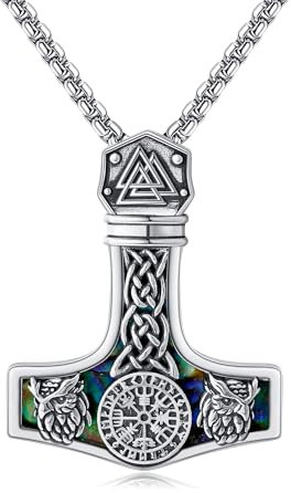 ONEFINITY Thor Hammer Kette 925 Sterling Silber Wikinger Kompass Mjolnir Anhänger Eule Kette Thors Hammer Schmuck Geschenk Für Damen Herren