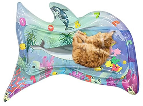 Teksome Katzen-Wasserspielmatte, Wasserspielmatte für Katzen - Sensorische Wassermatte in Fischform, verdickt,Coole Haustier-Wasser-Sensormatte, interaktives Spielzeug, Haustierbedarf für