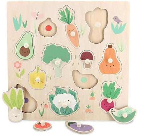 Vilac - Encastrement en Bois Les Légumes du Jardin - 2 Ans+, Multicouleur | Formes à associer et manipuler | développe la motricité fine et la reconnaissance | pièces illustrées | idée cadeau ludique