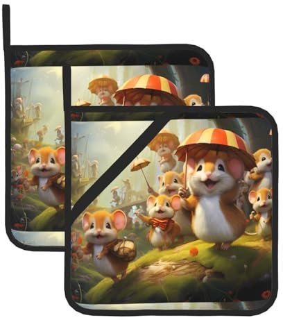 Quadratische Topflappen mit Bild von Happy Mouse Paradise, hitzebeständig, 20,3 x 20,3 cm: hochwertige Stoffe, verbrühungsfrei und leicht zu reinigen