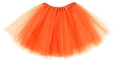 Tüllrock Damen Retro Tütü Rock Dreilagiger Tüll Tutu Rock für Erwachsene mit Futter 80er Jahre Tüll Rock für Halloween Rock Party Festival Feier Orange
