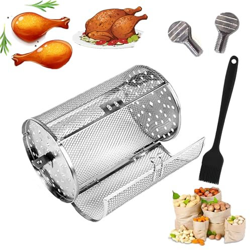 Stainless Steel Rotating Grill, 360 Self Rotating Rotisserie Basket For Grill, Rotating Grill Basket, Bbq Grill Roaster, Rotating Chicken Wing Basket For Grill Outdoor Camping (14*18cm/5.5*7inch)