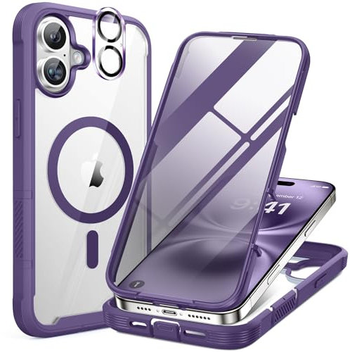 Miracase Magnetic Case for iPhone 16 Case 6.1-Inch, [Built-in 9H Tempered Glass Screen Protector + Camera Control Capture Button] Full Body Bumper Case Compatible with MagSafe (Purple)