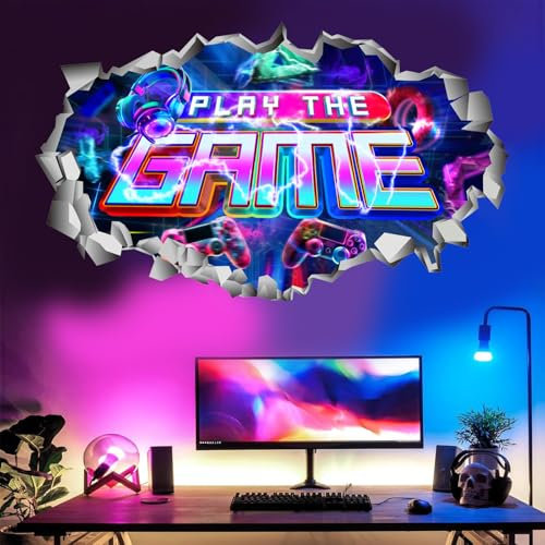 ANHUIB 3D Gamer Zimmer Wandtattoo,Wandaufkleber 3D Gaming,Game Wandtattoo Jugendzimmer Junge,Wandsticker Kinderzimmer Jungen,Gamer Poster,Gaming Controller Videospiel Wandsticker für Spielzimmer Deko