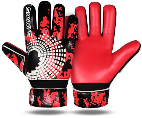 SAWANS Gants de gardien de but de football pour garçons, enfants, jeunes adultes, gants de gardien de but de football, paume forte adhérence, support de poignet junior antidérapant (rouge, taille 3