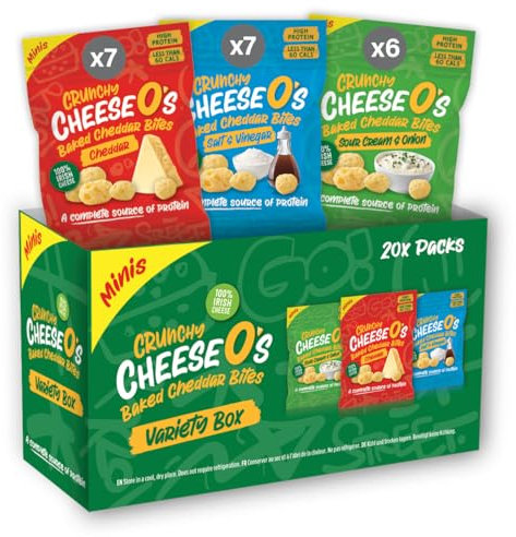 CheeseO's Minis - Knusprig Gepufft Käse Snacks - Mischpaket Multipack 10g (Pack of 20) - Keto Snack - Proteinreich - Vegetarisch - Glutenfrei - käse chips - Gesunder snacks, gebacken und lecker