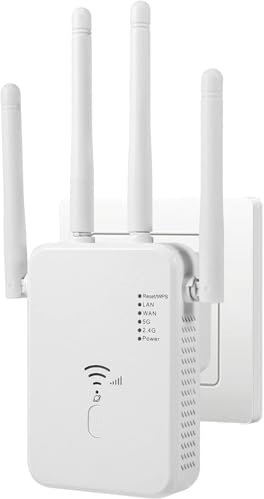 WLAN Verstärker, 1200Mbit/s WLAN Repeater, 5G & 2.4G Dualband Ultraxtender WiFi Verstärker mit LAN anschluss, WPS, Kompatibel mit 99% Standard-WiFi Routern, Deckt bis zu 9200Sq.ft und 35 GeräteA2