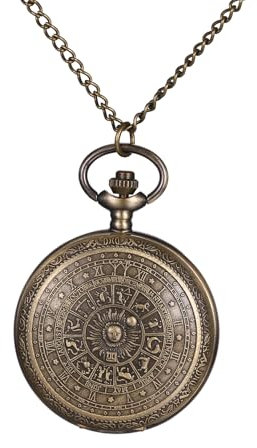 Avaner Taschenuhr mit Kette Sternzeichen: Bronze Taschenuhr mit Arabischen Ziffern Halskette Uhr Pulloverkette Analog Quarzuhr Geschenk für Frauen Männer