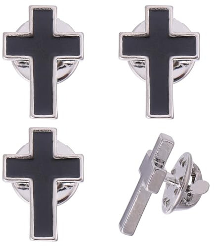 CHGCRAFT 4 Stück Kreuz Brosche Krawattennadeln Messing Reversnadel für Männer Frauen Hemd Reversnadel Hemd Anzug Kragen Zubehör für Rucksack Kleidung Abzeichen, Schwarz, 18×13mm